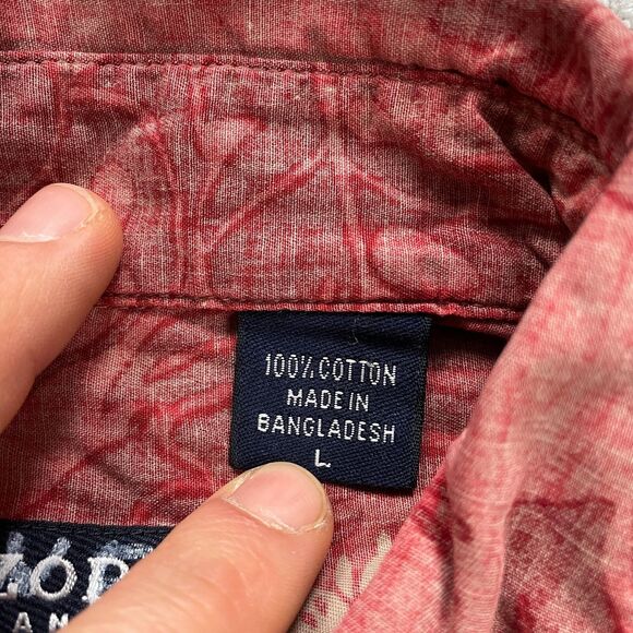 Izod Jeans Hawaiian Shirt Mens Large Red Floral Short Sleeve Button Down Cotton - Picture 6 of 11